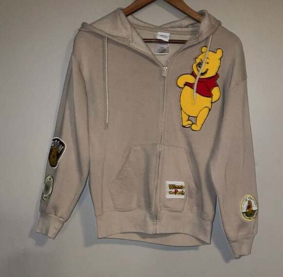 Freeze Tops - Disney Winnie The Pooh Hoodie Womens Size XS Patch Embroidered Longsleeve Tan